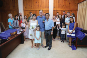 Bernadette H. Carreon and husband Richard Brooks with daughter Mayumi Rose Brooks at their Nov. 11 wedding, which was officiated by Palau President Thomas E. Remengesau Jr.